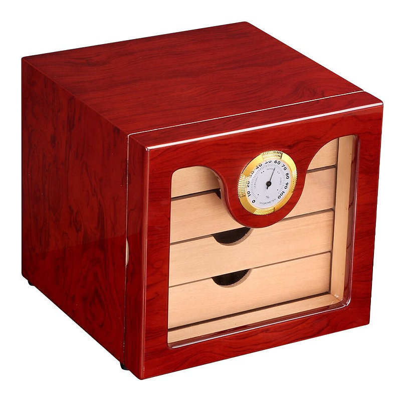 Handmade Cigar Humidor, Cedar Cigar Desktop Box with Humidifier and Hygrometer