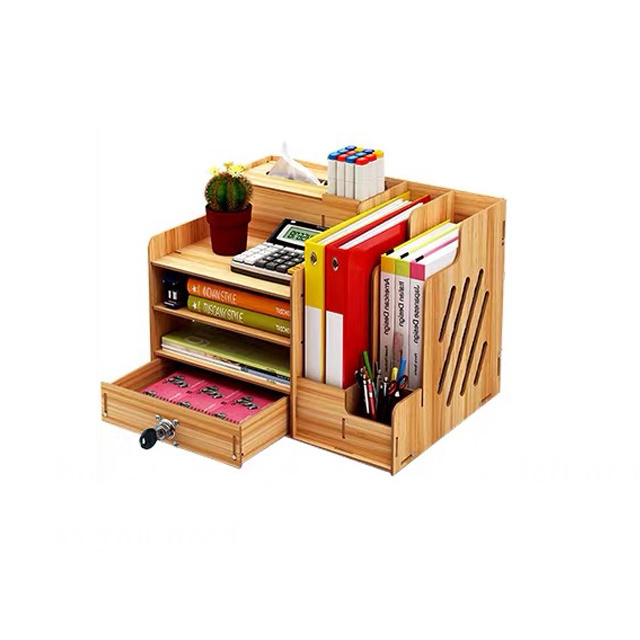 Wood Shelf Organizer for Desk with Drawers - Mini Desk Storage for Office Supplies