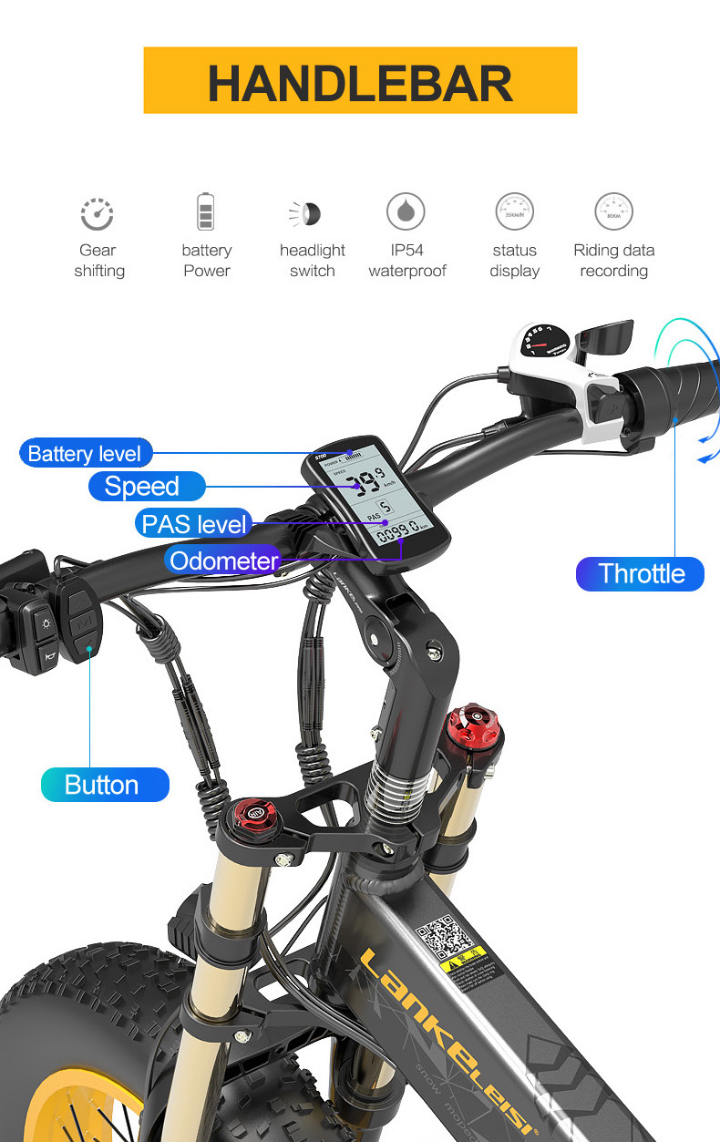 EU UK Folding fat tire electric bike LANKELEISI X3000PLUS-UP 20 inch 48v 17.5ah lithium battery ebike 1000w electric bicycle