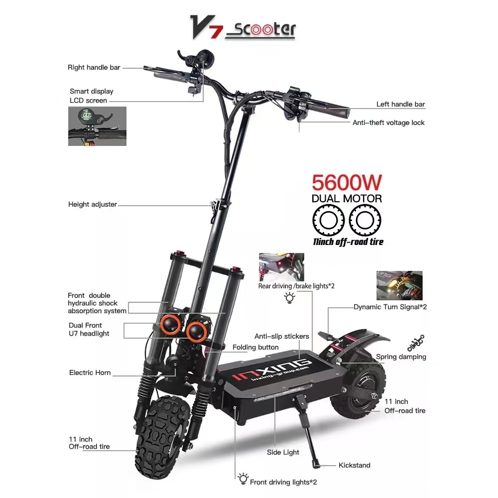 US EU Warehouse Powerful E Scooter Manufacturers 5600W Dual Motor 85KMh Speed 60V 38AH Folding Dual Motor Electric Scooter Adult