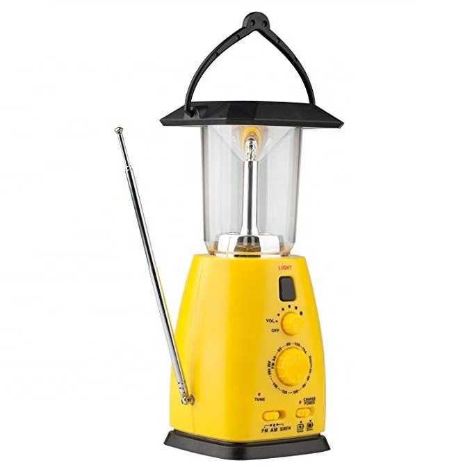 Solar panel Camping Lantern portable emergency radio  FM AM Outdoor Hanging Tent LED Lighting USB charger hand crank 3AA batarry