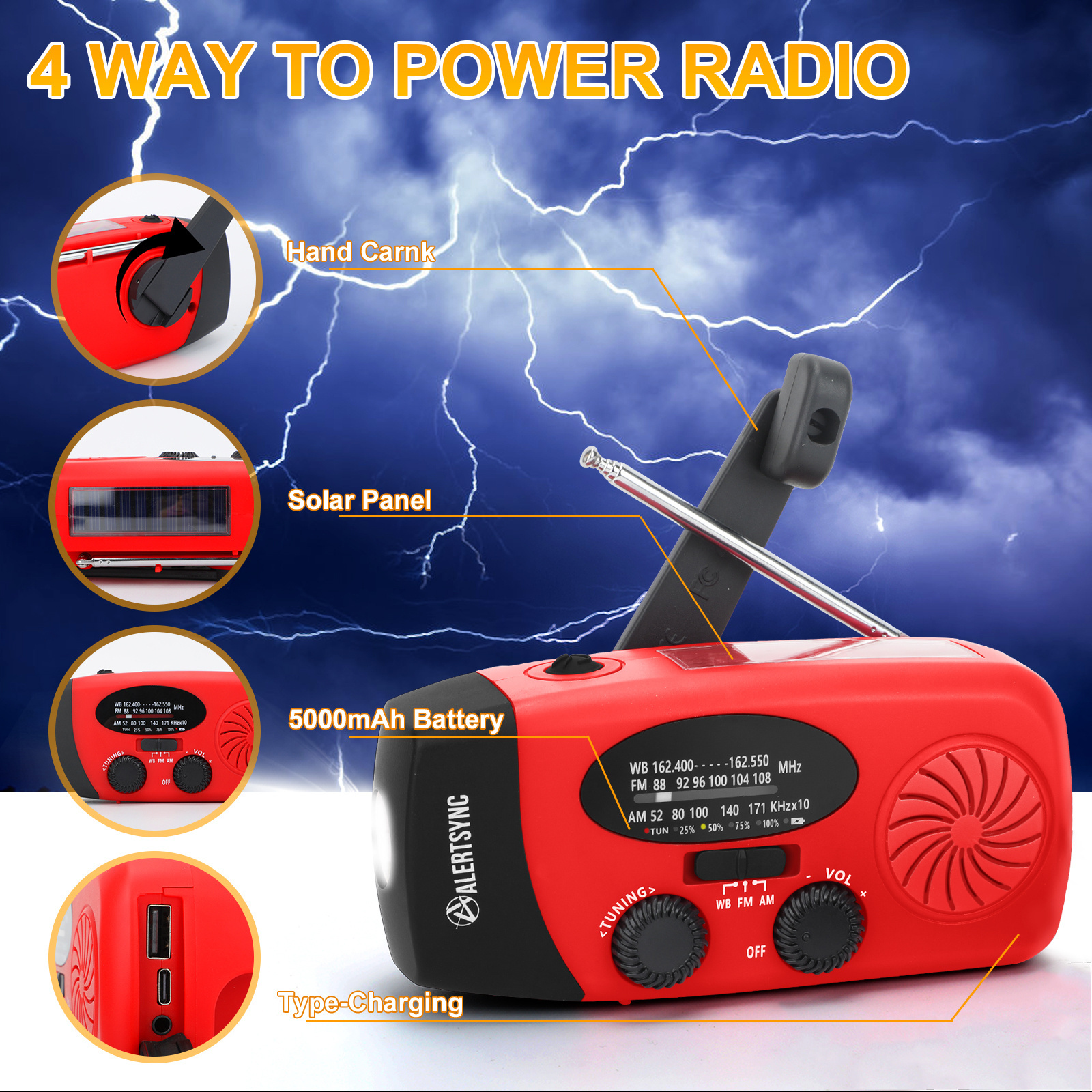 Portable Mini Hand Crank Radio 2000mAh to 5000mAh Power Bank USB Feature SOS Flashlight Survive Waterproof Emerncy Kit