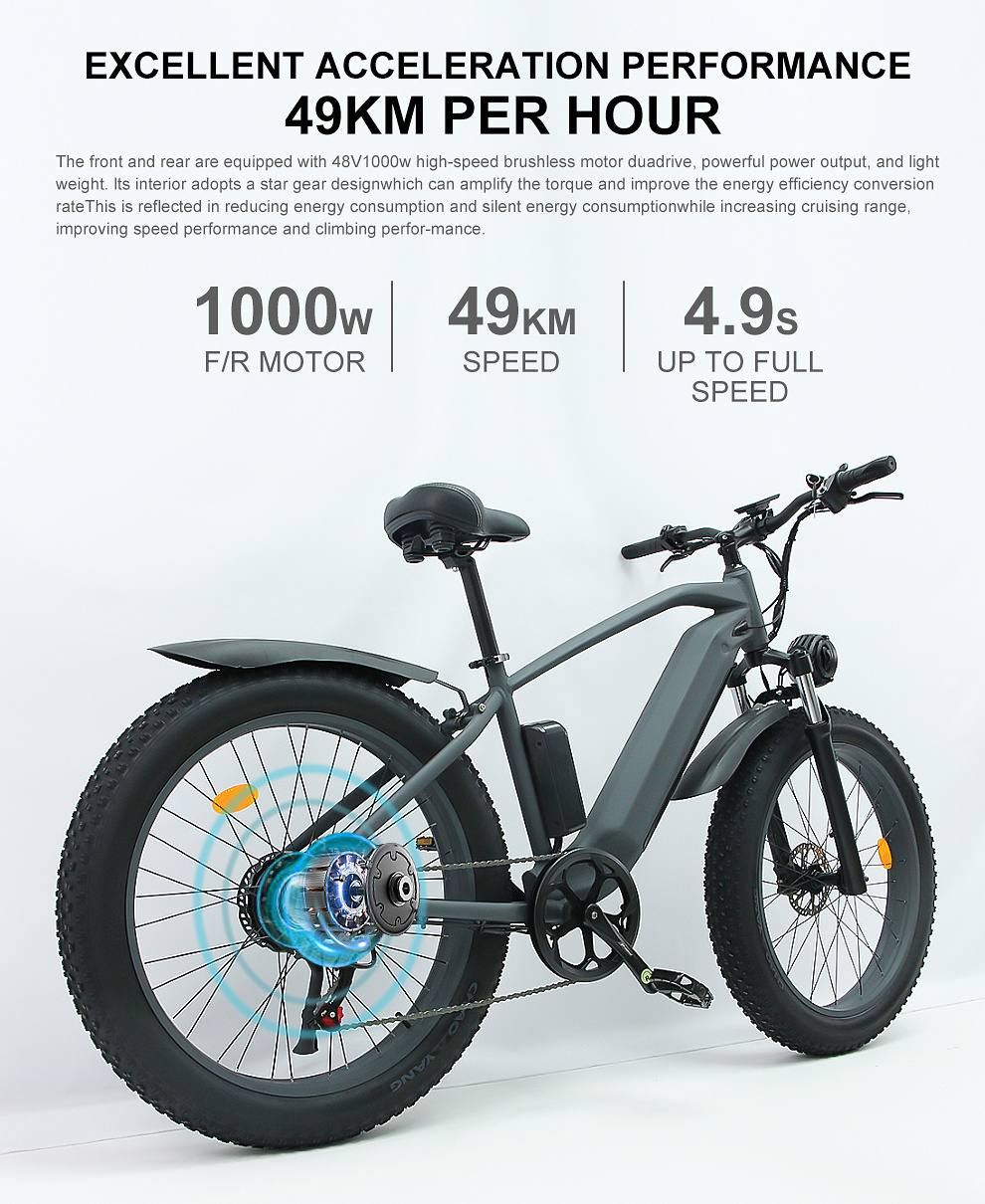 Smlro E-Bike 1000W Snow Bicycle 48V 16Ah V7 Electric Fat Bikes 26 Inch Mountain Bike Cycling Camping Men And Women