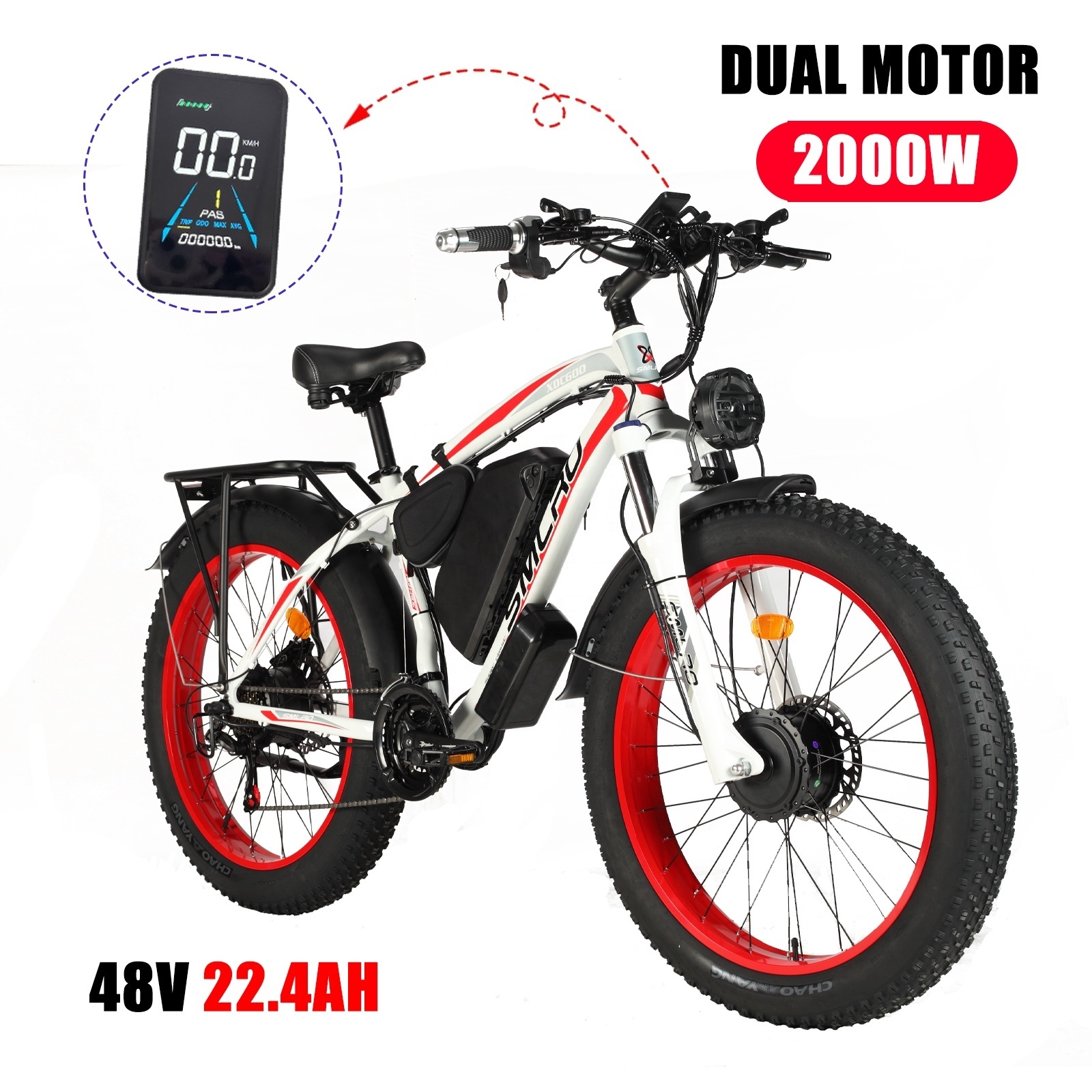 US Stock Electric Bicycle Smlro XDC600 21Speed 48V 1000W 2000W Dual Motor 22.4ah 26 inch Electric Fat Bike Aluminum Alloy Ebike