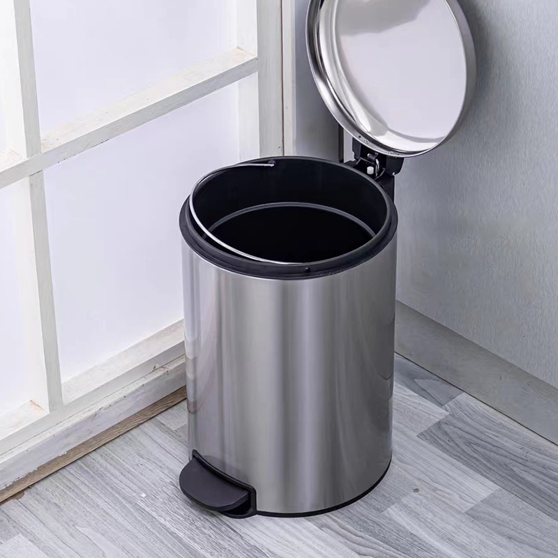 Wholesale circular metal trash cans in factories matte black titanium gold household foot trash cans with detachable bins