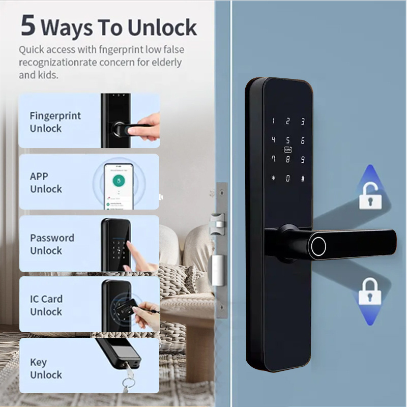 Wholesale Price Smart Lock WIFI APP Control Fingerprint Keyless Unlocking Tuya Smart Door Locks For Wooden Door