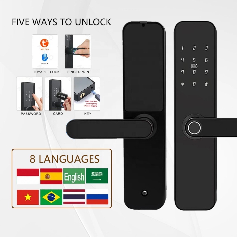 Tuya Fully Automatic WIFI Intelligent Fingerprint TTlock App High Security Smart Door Lock For Wooden Door