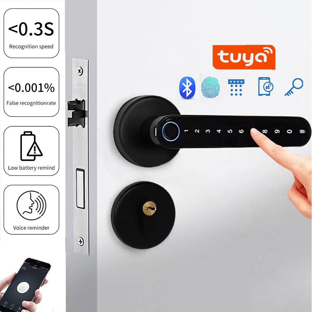 Bluetooth Biometric Fingerprint Password Key Unlock Digital Electronic Door Lock tuya smart lock For Bedroom Home