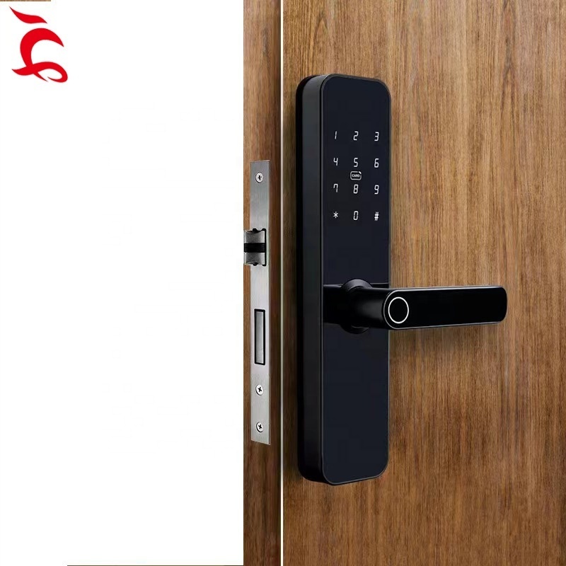 Electric Keyless Lock Door Handle Security Tuya Ttlock App Cheap Black Smart Entry Door Lock With Fingerprint