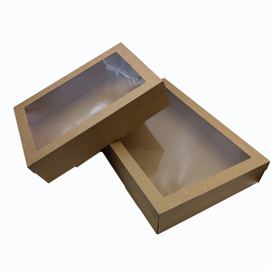 Custom Size Food Packaging Box Panic Food Box Kraft Paper Clear Lid Window Cake Box