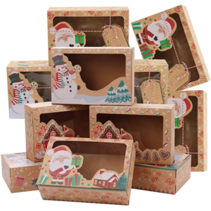 Hot Sale Empty Kraft Candy Box Christmas Cookie Gift Box With DIY Gift Tag Clear Window Packaging Box