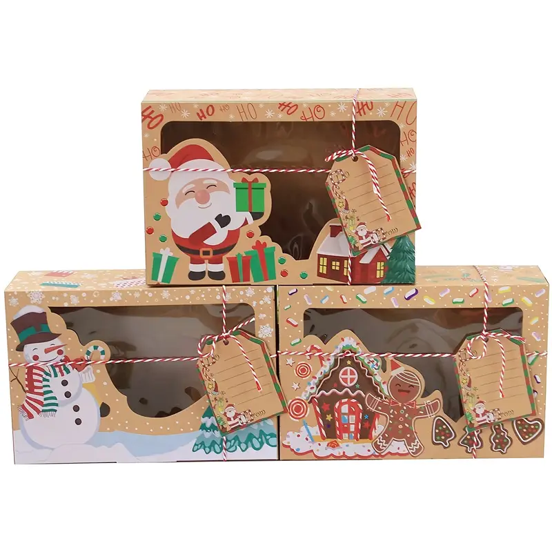 Hot Sale Empty Kraft Candy Box Christmas Cookie Gift Box With DIY Gift Tag Clear Window Packaging Box