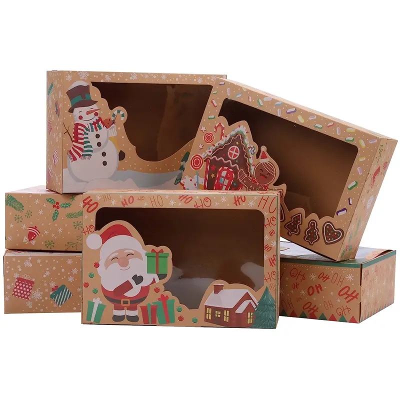 Hot Sale Empty Kraft Candy Box Christmas Cookie Gift Box With DIY Gift Tag Clear Window Packaging Box