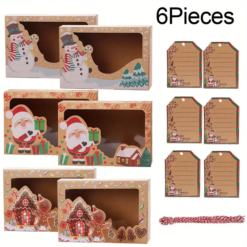 Hot Sale Empty Kraft Candy Box Christmas Cookie Gift Box With DIY Gift Tag Clear Window Packaging Box