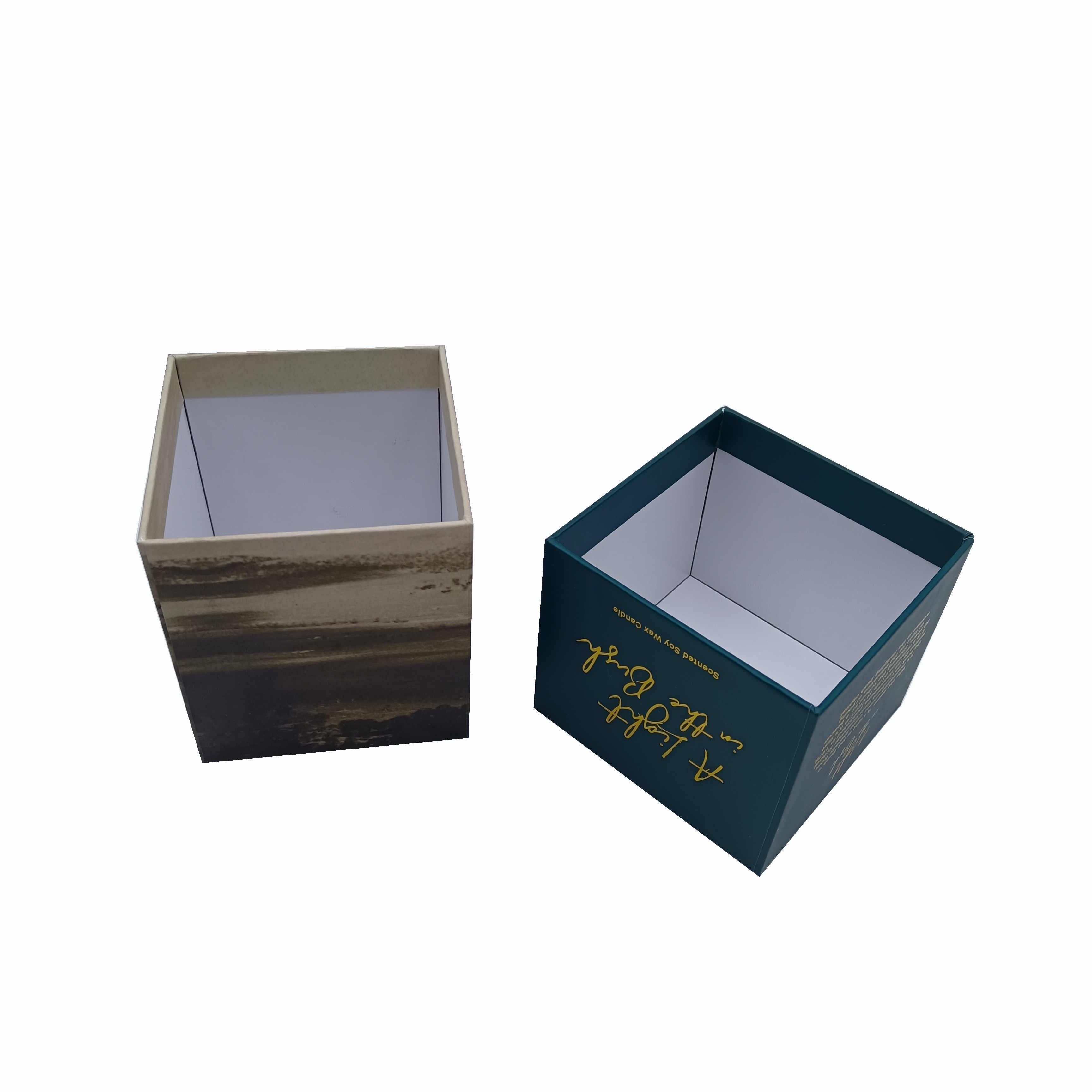 Wholesale Custom Luxury Texture Paper Material Lid And Base Candle Boxes With Gold Paper Around