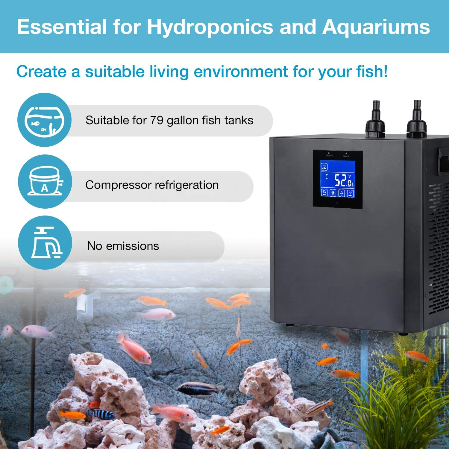 1/3hp 300L Water Chiller With Remote Control Water Cooler Ice Bath Machine Aquarium Chiller for Fish tank/Hydroponic/Shrimp