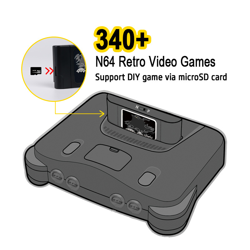 64 Bit Retro 340 in 1 Game Card For N64 Video Game Console Region Free NTSC and PAL Game Cartridge with Retail Box Black Version