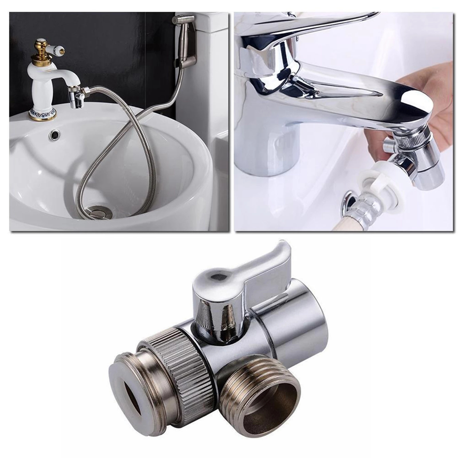 3 Way Metal T-Adapter With Shut-Off Valve Connector Solid Brass Shower Arm Diverter Valve Handshower