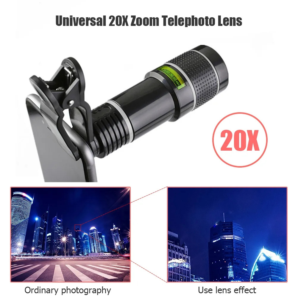 Universal 20X/12X/8X Zoom Wide Angle Fish Eye Lens HD Camera Lens  for Mobile Phone