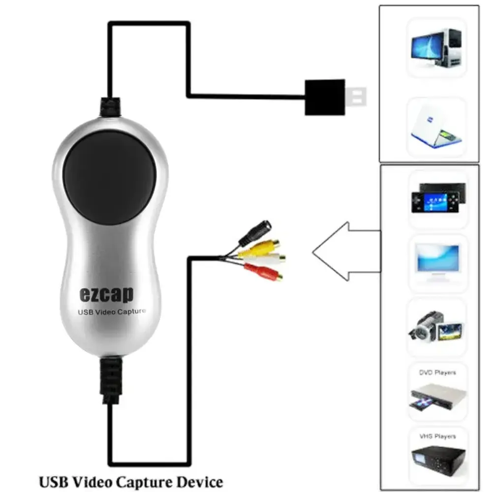 USB 2.0 Video Capture Recorder Converter Analog Video Audio to Digital Support Windows 10/8/7 for TV DVD VHS DVR