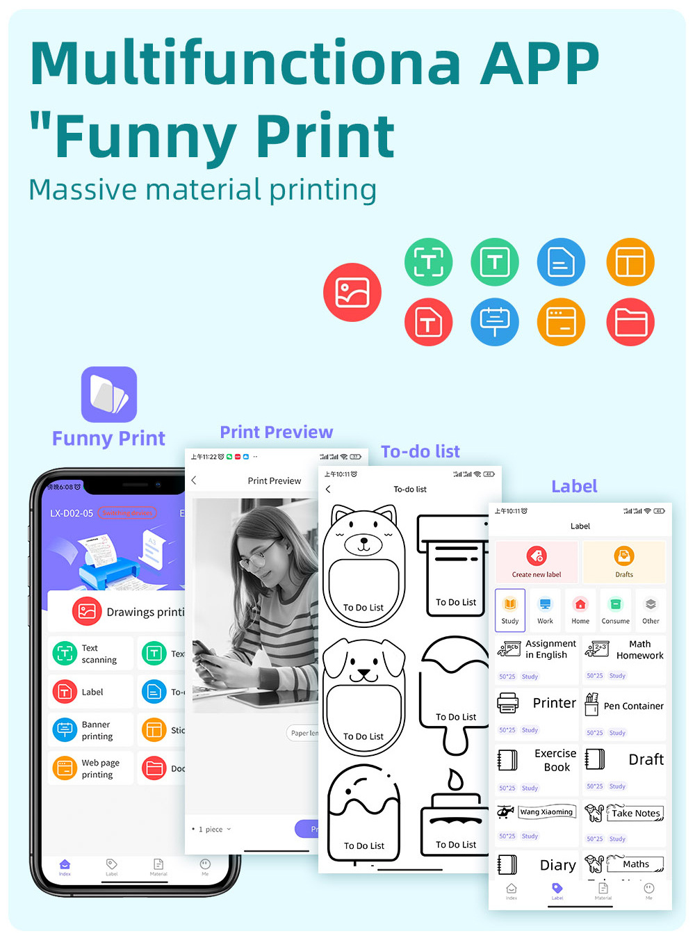 Lai Lai Bear 203dpi 53mm Printing Stickers Wireless Inkless Mini Pocket Label Notes Portable Photo Printer