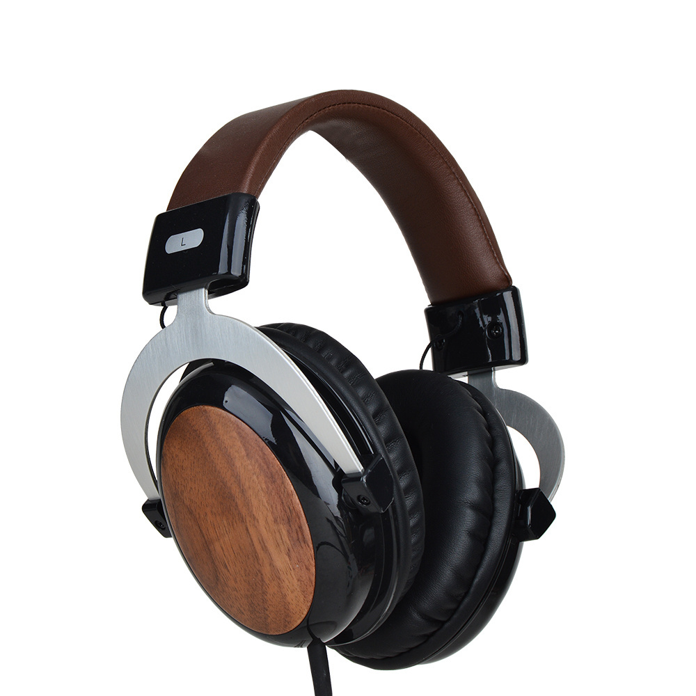 Hands-free Calls Wooden Bamboo Headset Wired Over Ear Headphones