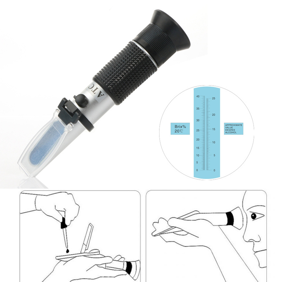 Red Wine Refractometer Grape Wine Meter Sugar Handheld Brix 0~40% Alcohol 0~25% Fruit Juice Wine Sugar Meter Refractometer