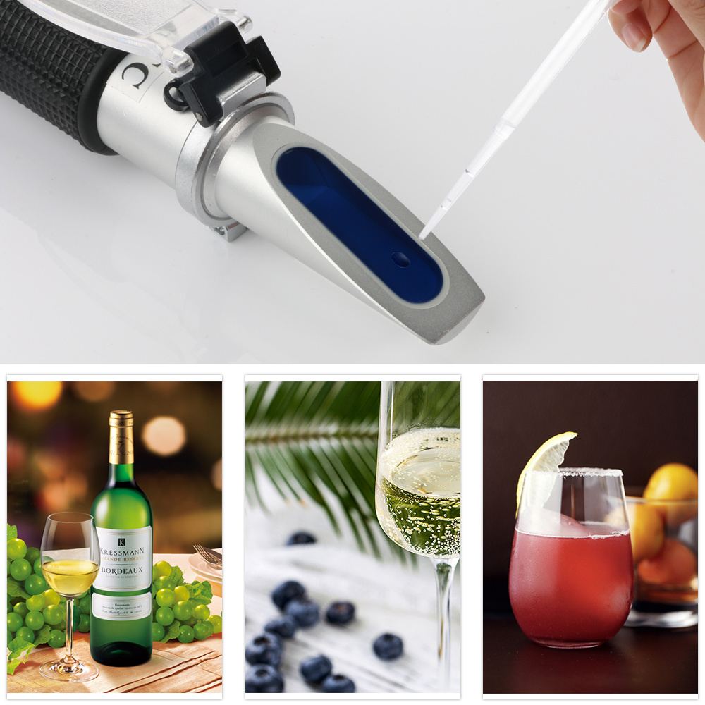 Refractometer Fruit Wine Meter Sugar Portable Auto Brix 0~32% Alcohol 0~26% Fruit Juice Wine Sugar Meter Refractometer RZ136