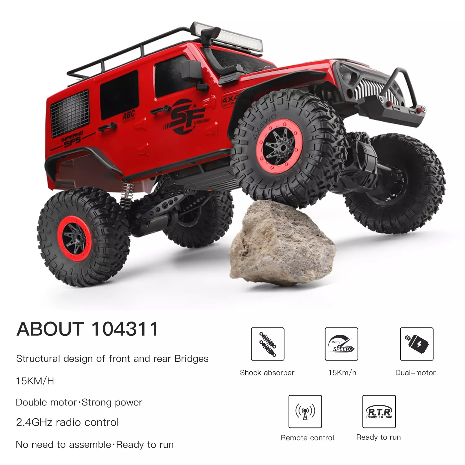 WLTOYS 104311 RC Truck 1/10 Scale Big Wheel 2.4G RC Car SUV Brushed Motor RC Off-road Crawler Car Electric Climbing Vehicle Toys