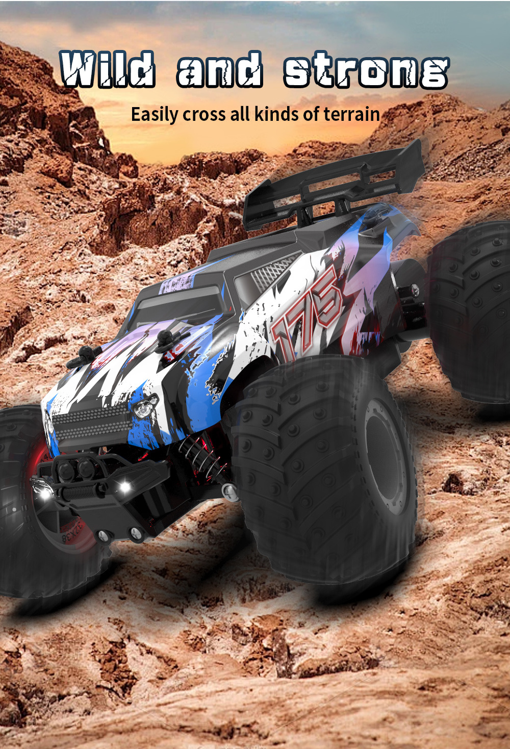 HOT JJRC Q175 RC Cars 1:18 Big Wheel 2.4GHz 2WD RC Monster Truck All Terrain Off Road 20KM/H High Speed RC Racing Car