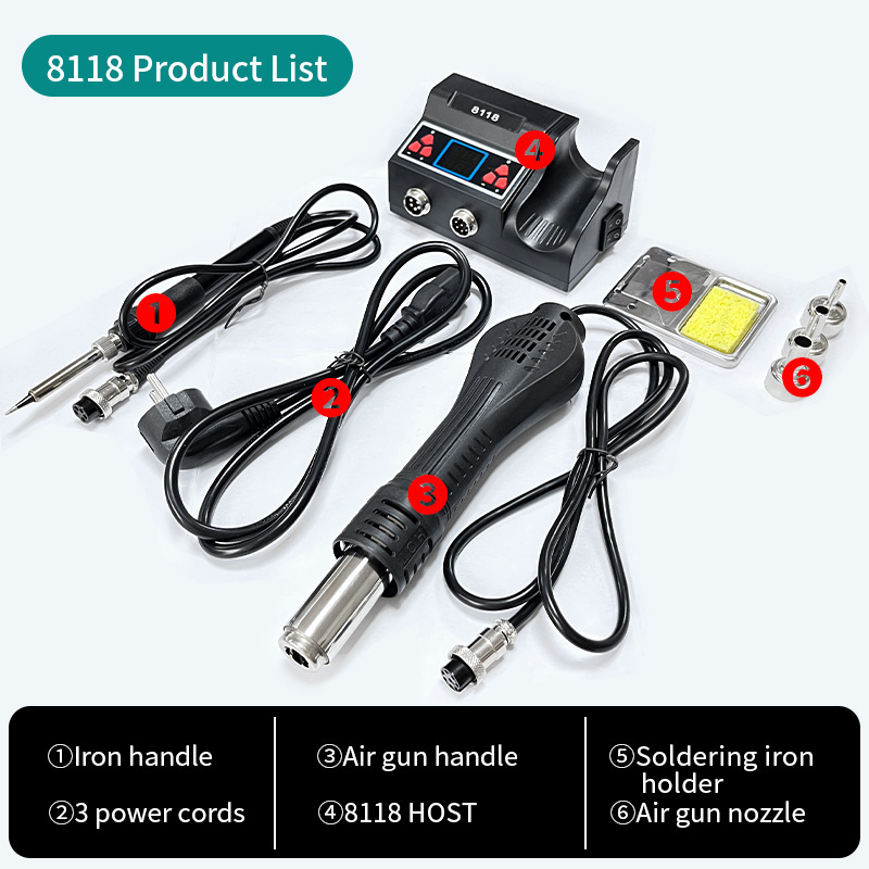 8118 2-in-1 Dual Digital Desoldering Station 220V Hot Air Gun Soldering Rework Station Specialized Electronic Repair Tools