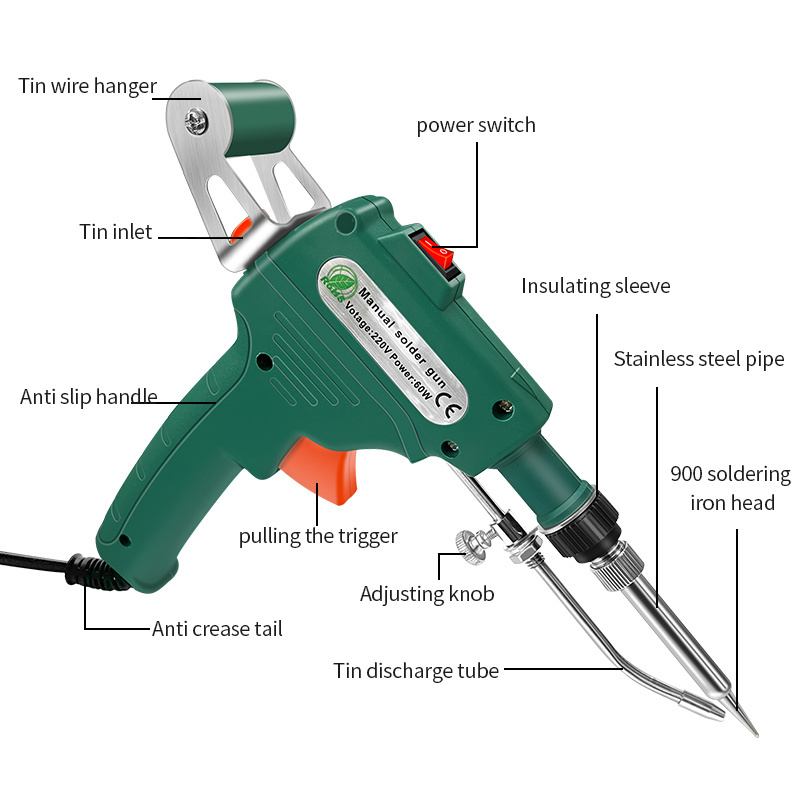 New thermostatic automatic tin delivery soldering gun 60W green household 110/220V welding repair total electric soldering i set