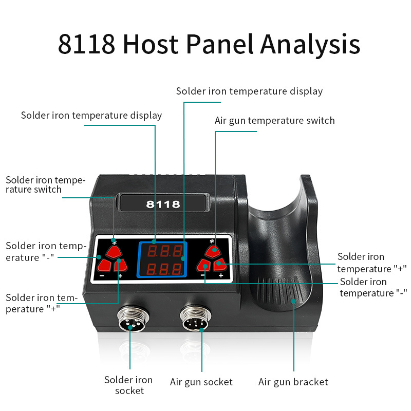 8118 2-in-1 Dual Digital Desoldering Station 220V Hot Air Gun Soldering Rework Station Specialized Electronic Repair Tools