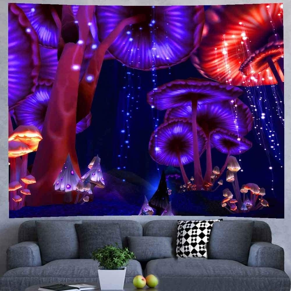 Fantasy Mushroom Cartoon Tapestry Forest Colorful Digital Drawing Wall Tapestry Living Room Home Decoration Tapestry