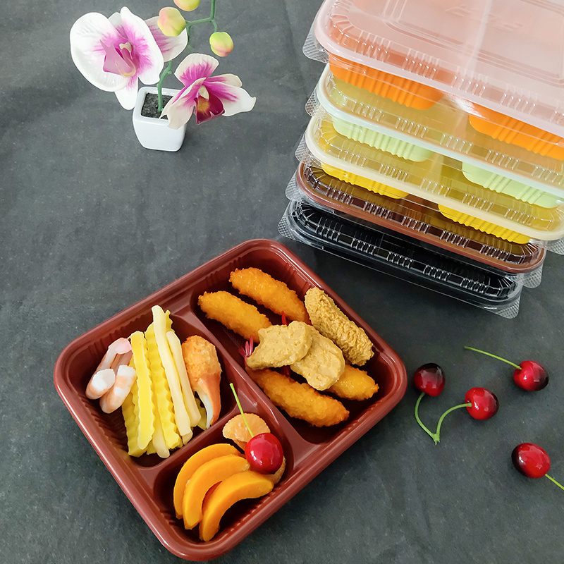 Wholesale To Go PP Disposables Plates Sets Dinnerware Tableware 3 Compartiments Plastic Bento Lunch Box With  Lid