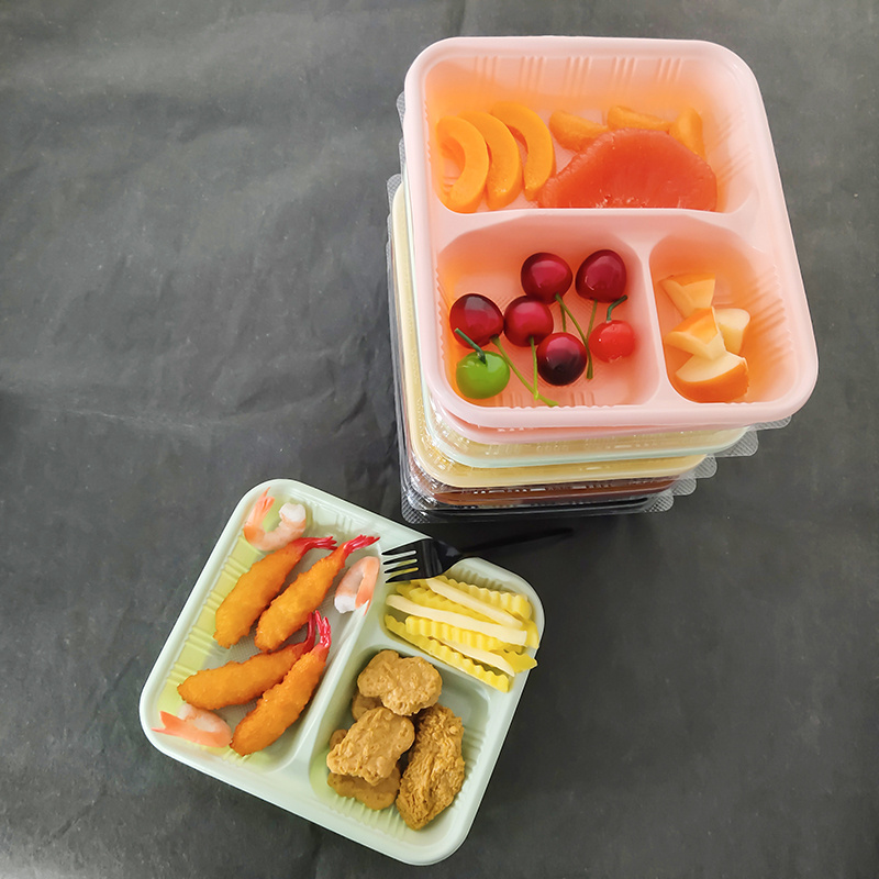 Wholesale To Go PP Disposables Plates Sets Dinnerware Tableware 3 Compartiments Plastic Bento Lunch Box With  Lid