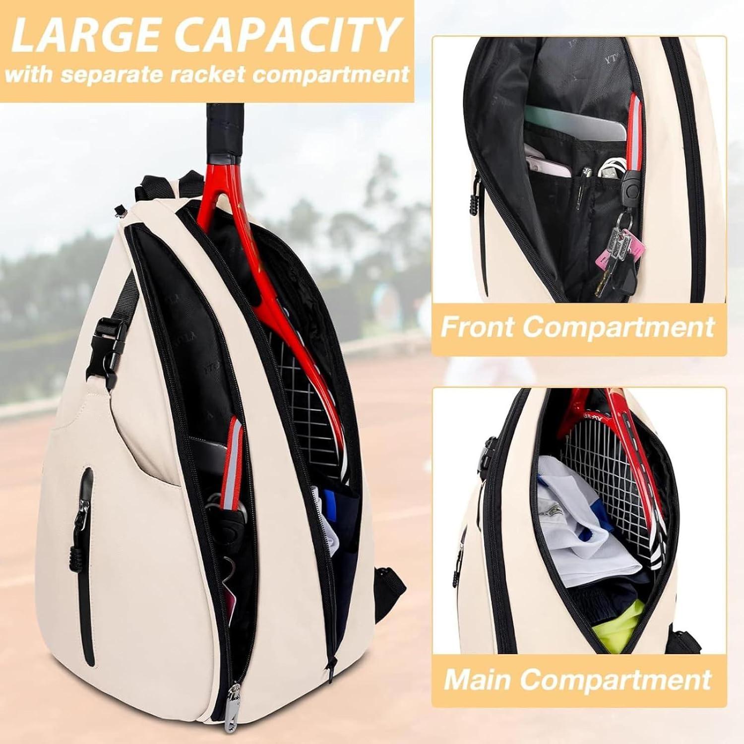 Customized Tennis Bag, Tennis Sling Backpack Crossbody Water Resistant for Men Women, Holds Tennis Badminton Pickleball Rackets