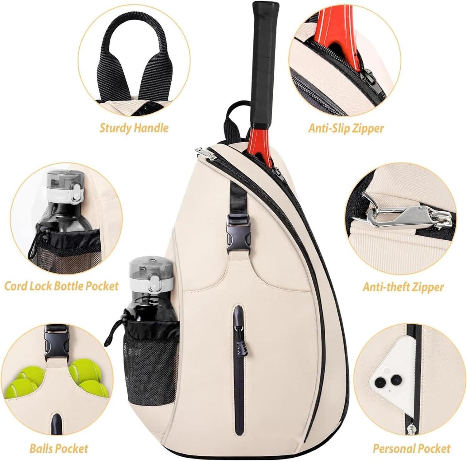 Customized Tennis Bag, Tennis Sling Backpack Crossbody Water Resistant for Men Women, Holds Tennis Badminton Pickleball Rackets