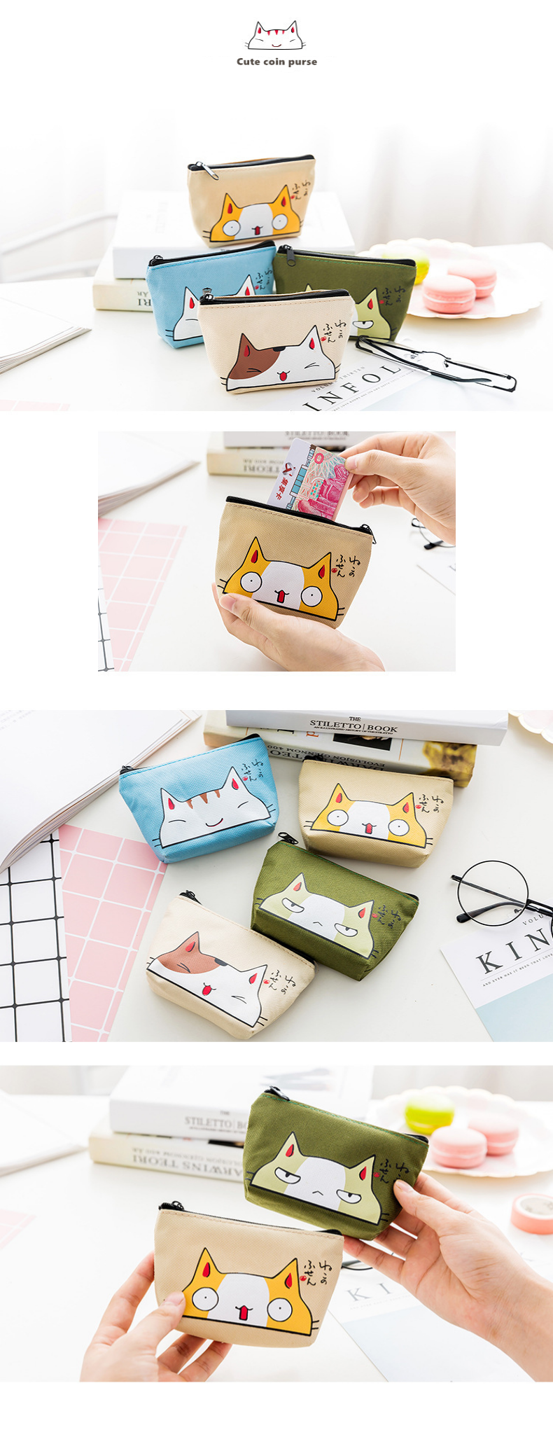 Custom Canvas Fabric Small zippered pouch For Women Cute Printed Mini Change Wallet Key Money Bag  coin purse