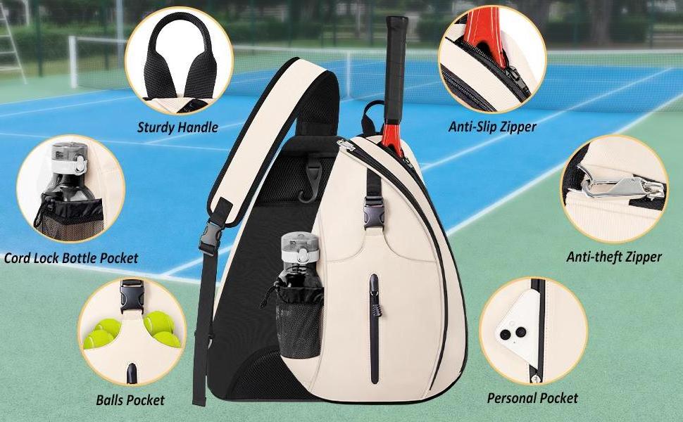 Customized Tennis Bag, Tennis Sling Backpack Crossbody Water Resistant for Men Women, Holds Tennis Badminton Pickleball Rackets