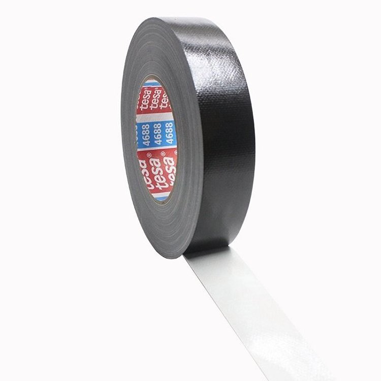 waterproof single side Cloth binding tape 0.26mm tesa 4688  black sliver PE coating cloth duct adhesive tape