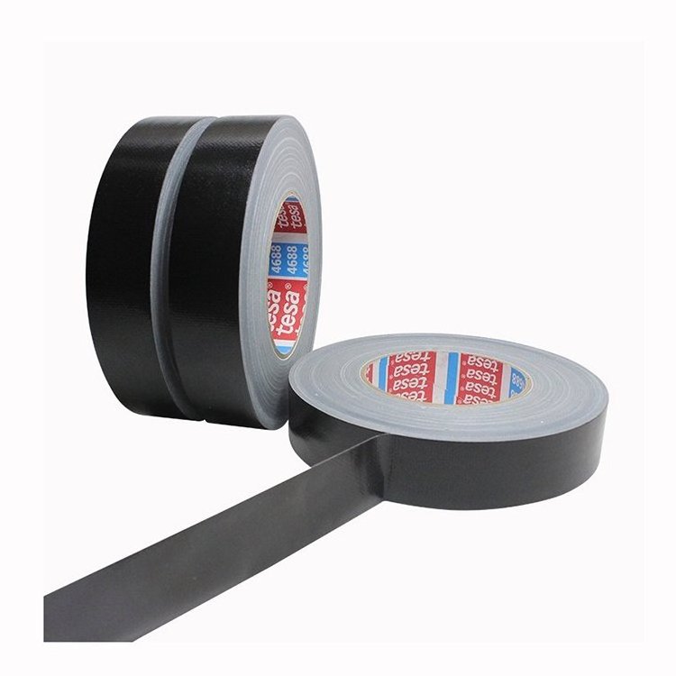 waterproof single side Cloth binding tape 0.26mm tesa 4688  black sliver PE coating cloth duct adhesive tape