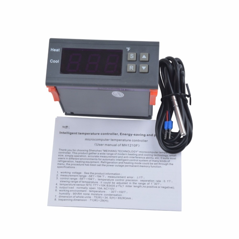 Mini DC 12V/10A Temperature Controller Electronic Thermostat MH1210F LED Digital Display -58F-194F Temperature Calibration