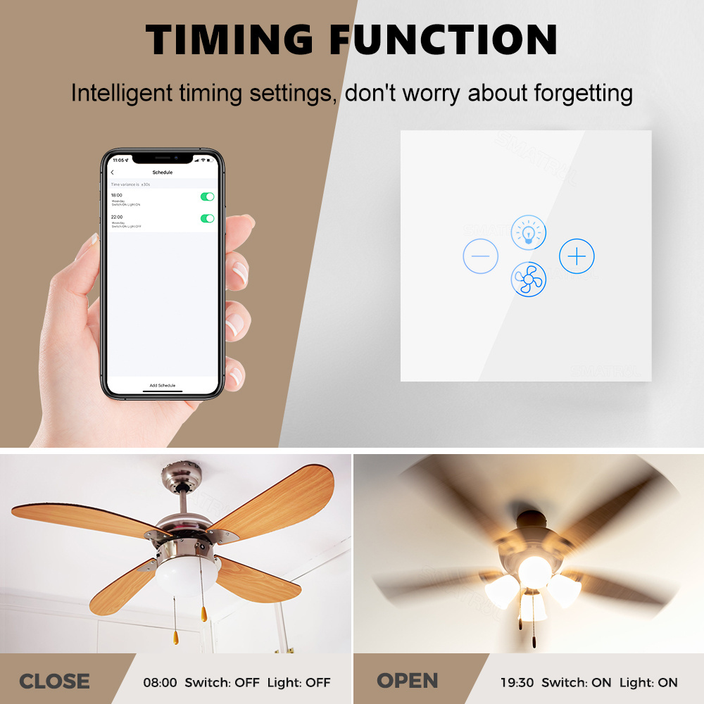 Smart  Tuya wifi fan light switch   100-240V EU  work with Alexa Google Home