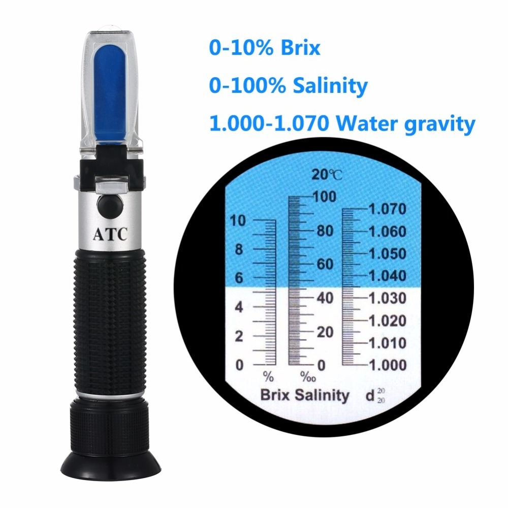 2 in 1 Refractometer 0-10%Brix Digital Test Meter 0-100%salinity Automatic Temperature Refractometer