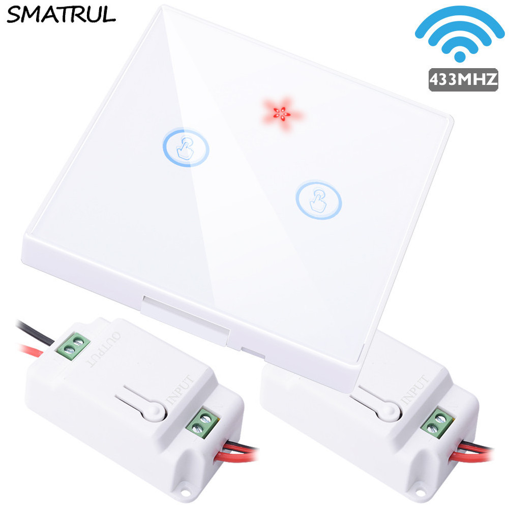 2 gang smart Wireless touch Switch Light Glass Screen RF Remote Control 433MHZ Wall Panel button 110V 220V led Lamp