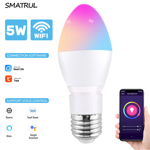 WiFi  Candle Smart Light Bulb E27 LED RGB Lamp Work with Alexa/Google Home 220V White Dimmable Timer Function