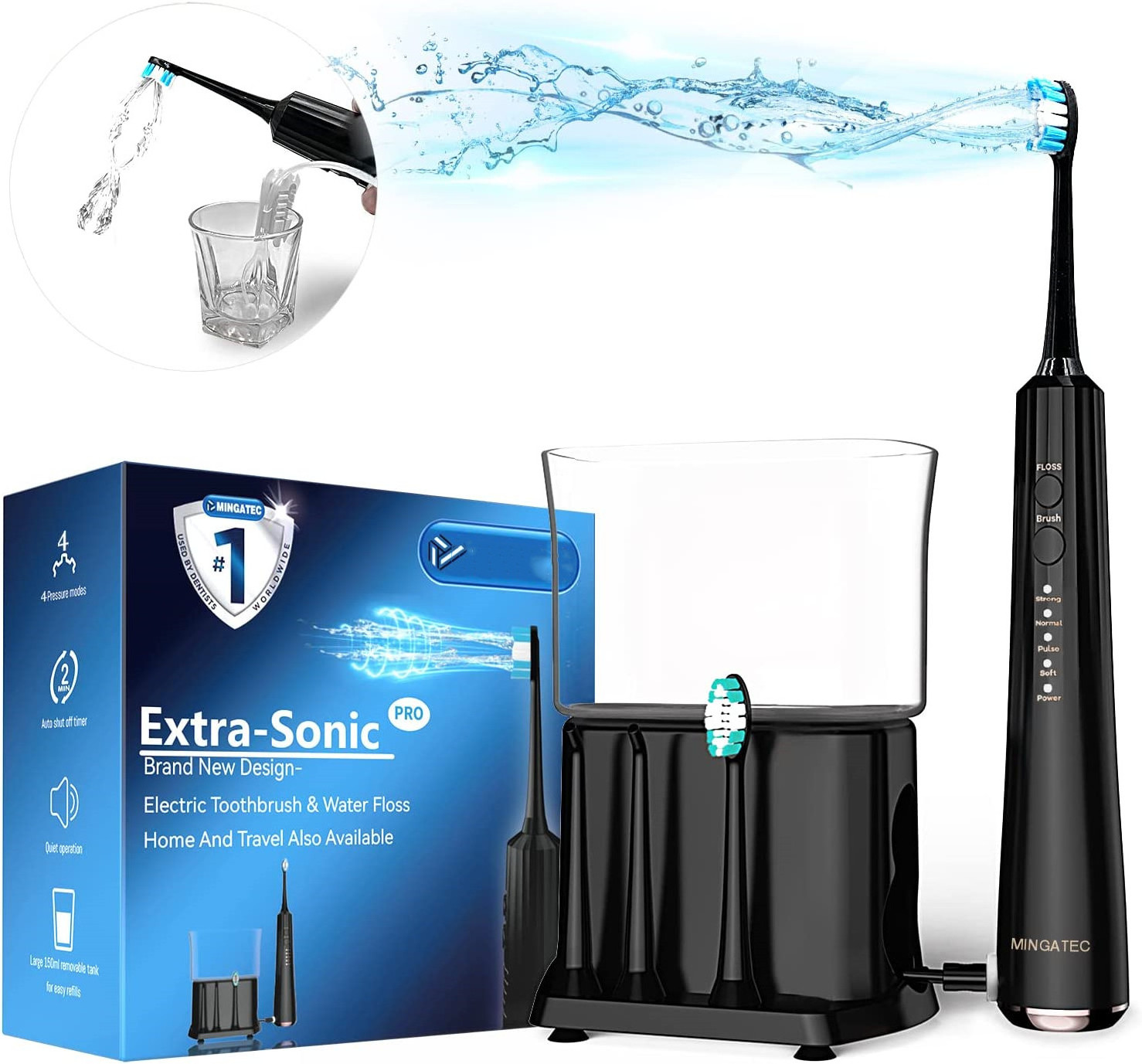 Water Dental Flosser with Electric Toothbrush, One Switch Between Tooth Brush & Water Floss, 2 in 1 Teeth Cleaning Kit