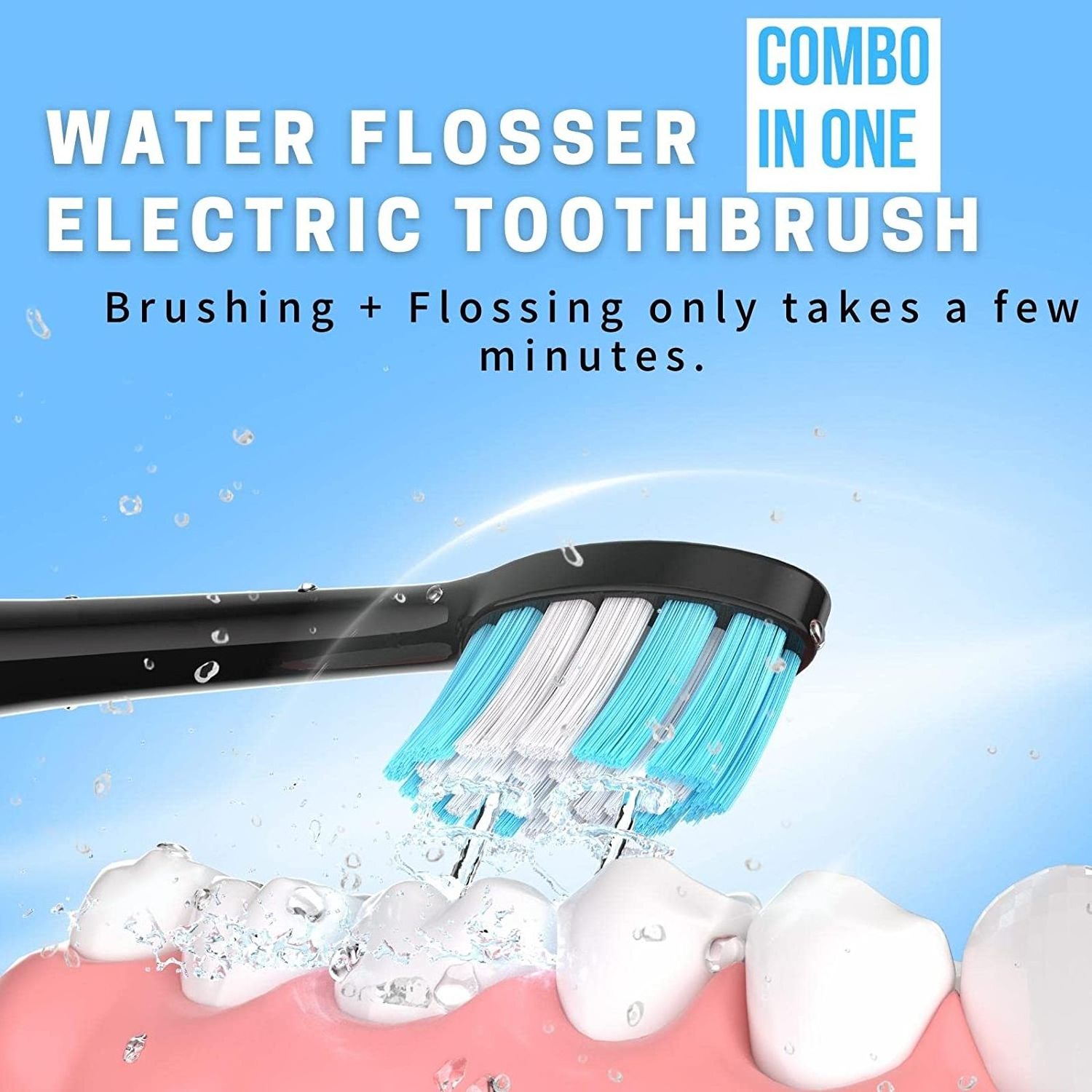 Water Dental Flosser with Electric Toothbrush, One Switch Between Tooth Brush & Water Floss, 2 in 1 Teeth Cleaning Kit