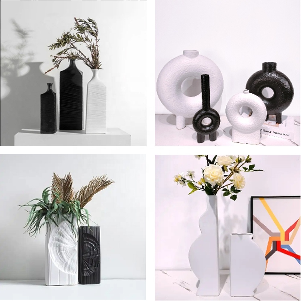 Factory customized ceramic black vase wholesale modern minimalist black ceramic craft vase